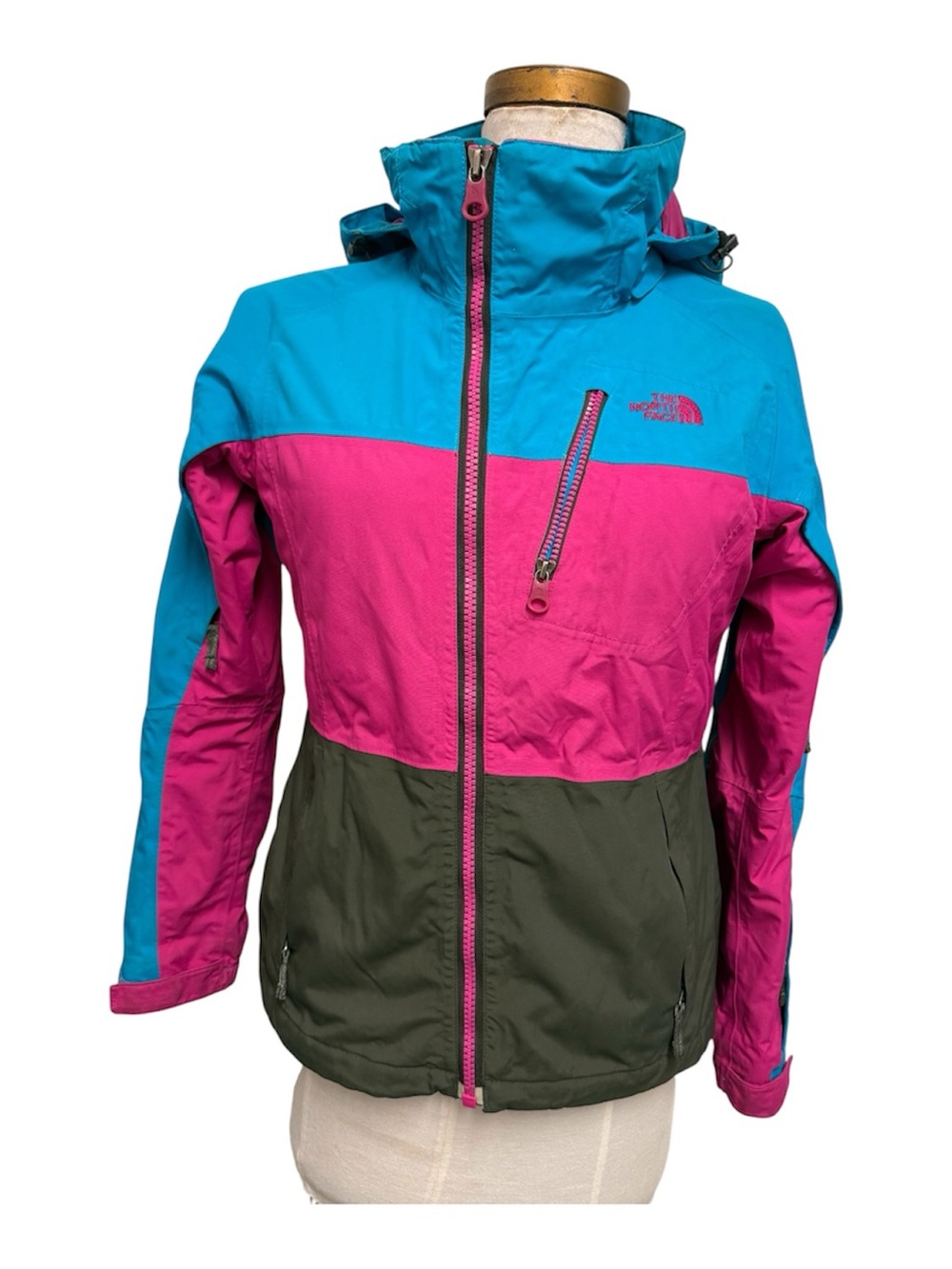 The North Face Women's Pink Teal Olive Colorblock Ski Jacket